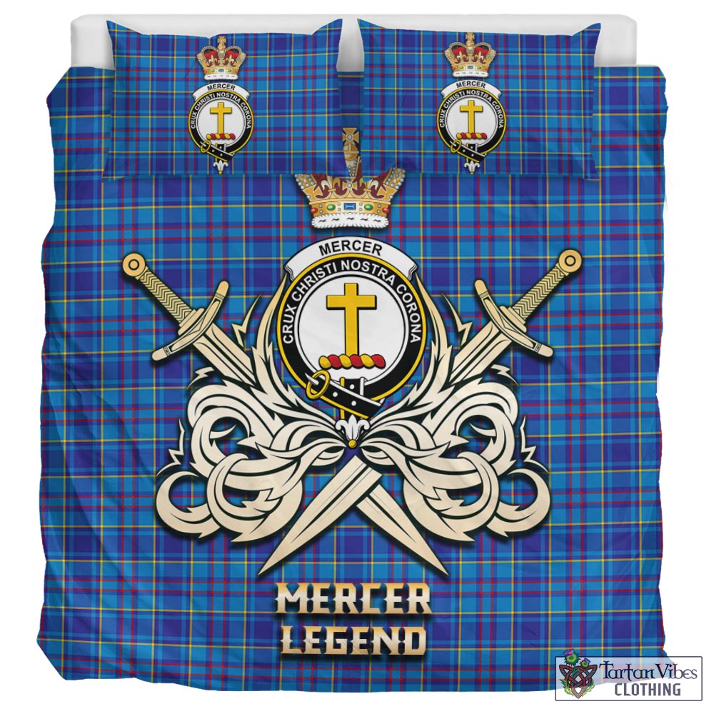 Tartan Vibes Clothing Mercer Modern Tartan Bedding Set with Clan Crest and the Golden Sword of Courageous Legacy