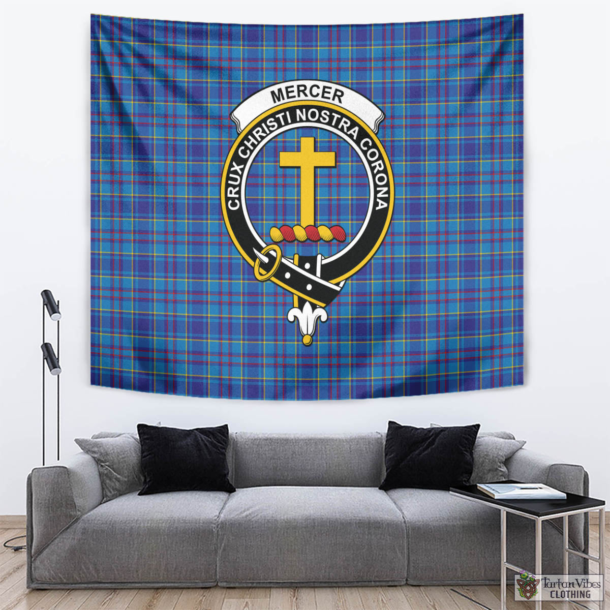 Tartan Vibes Clothing Mercer Modern Tartan Tapestry Wall Hanging and Home Decor for Room with Family Crest