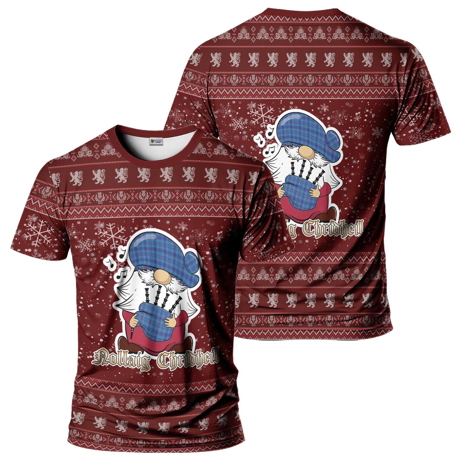 Mercer Modern Clan Christmas Family T-Shirt with Funny Gnome Playing Bagpipes - Tartanvibesclothing