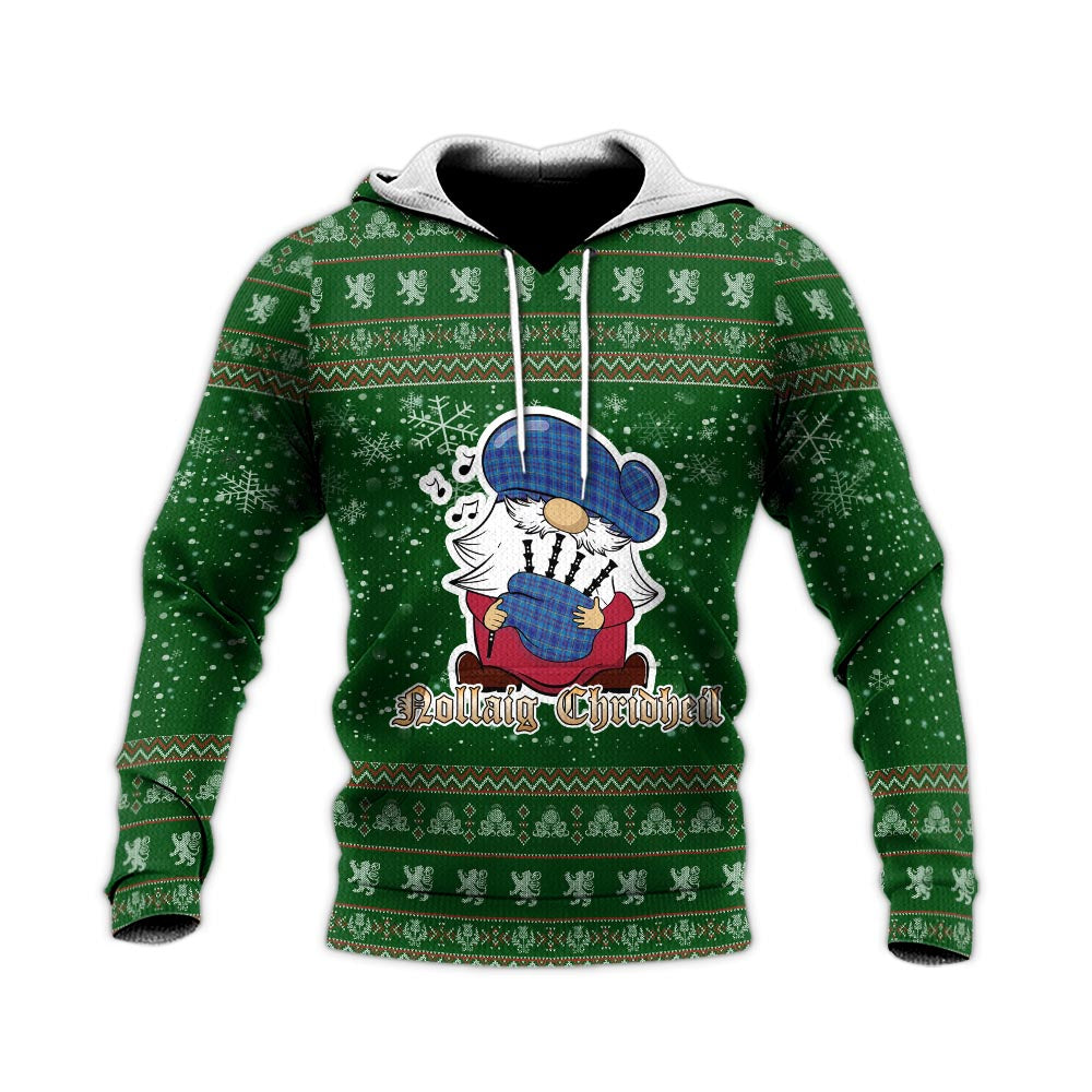 Mercer Modern Clan Christmas Knitted Hoodie with Funny Gnome Playing Bagpipes - Tartanvibesclothing