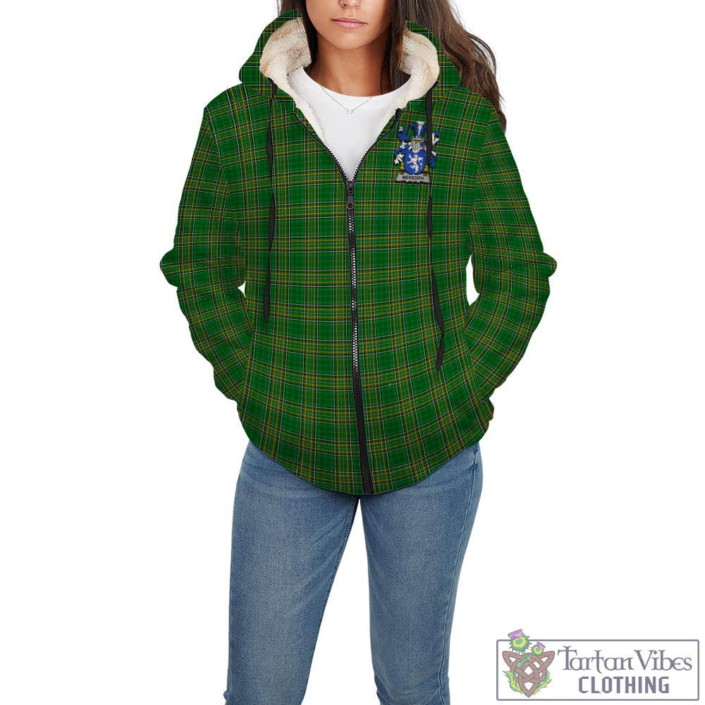 Tartan Vibes Clothing Meredith Ireland Clan Tartan Sherpa Hoodie with Coat of Arms