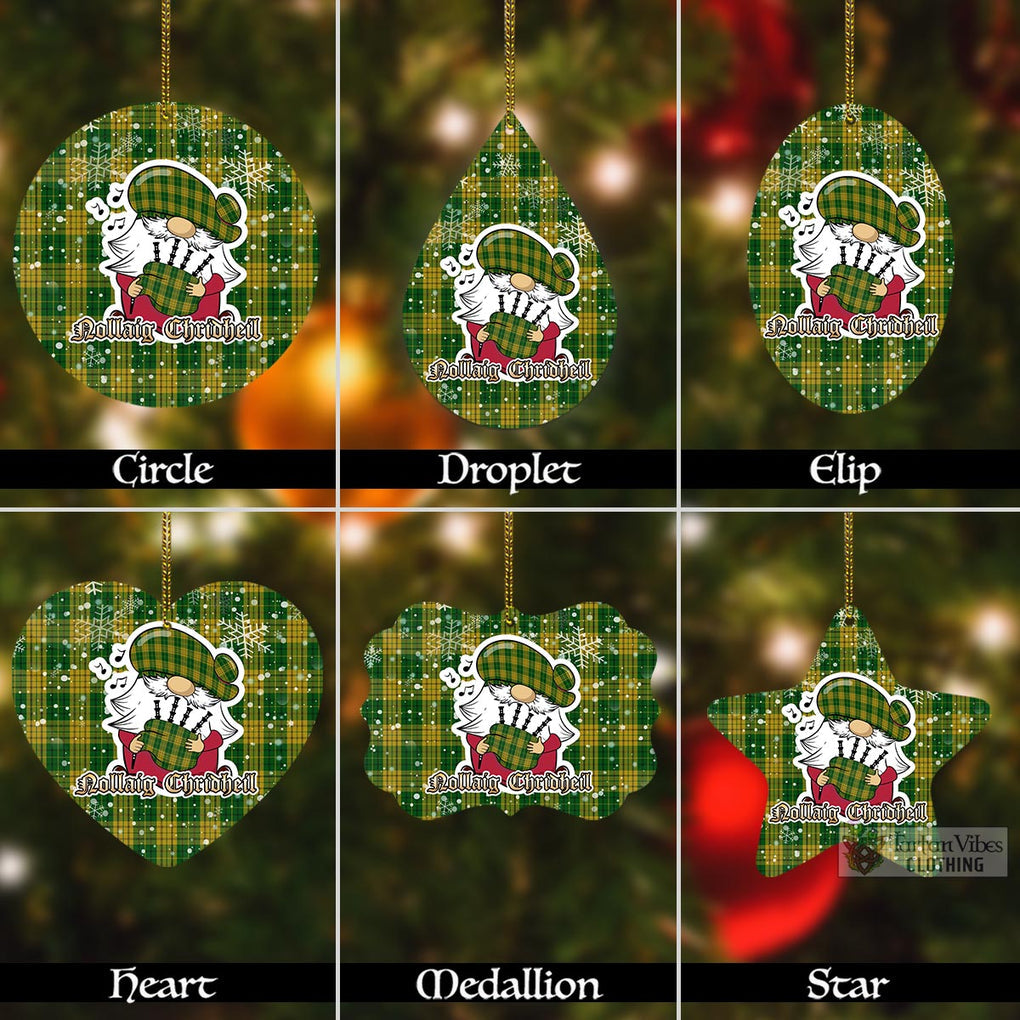 Tartan Vibes Clothing Meredith of Wales Tartan Christmas Aluminium Ornament with Gnome Playing Bagpipes