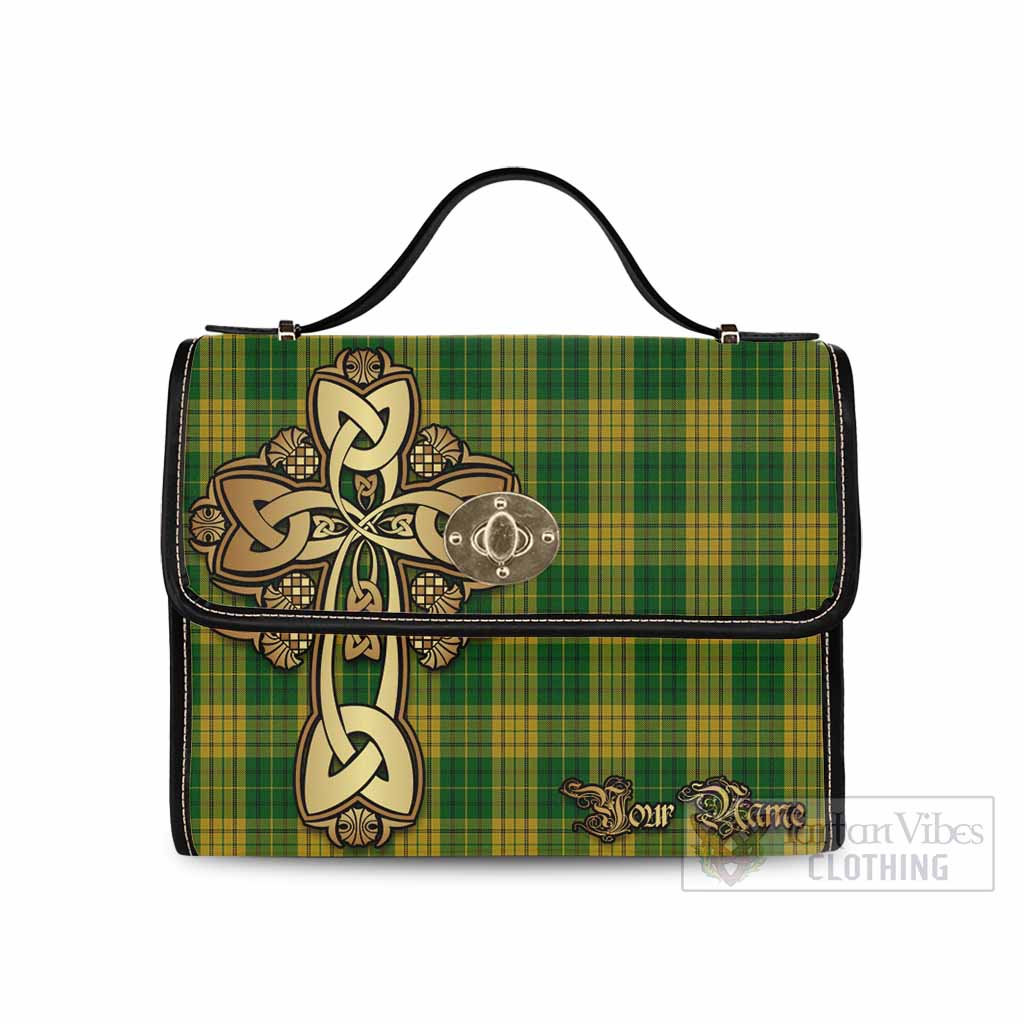 Tartan Vibes Clothing Meredith of Wales Tartan Waterproof Canvas Bag Golden Thistle Celtic Cross Style