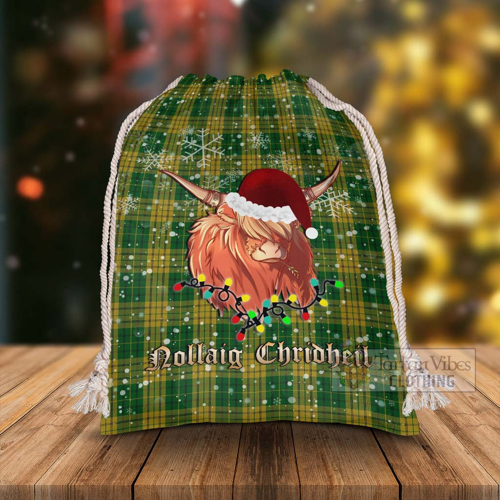 Tartan Vibes Clothing Meredith of Wales Tartan Christmas Santa's Bag with Highland Cow