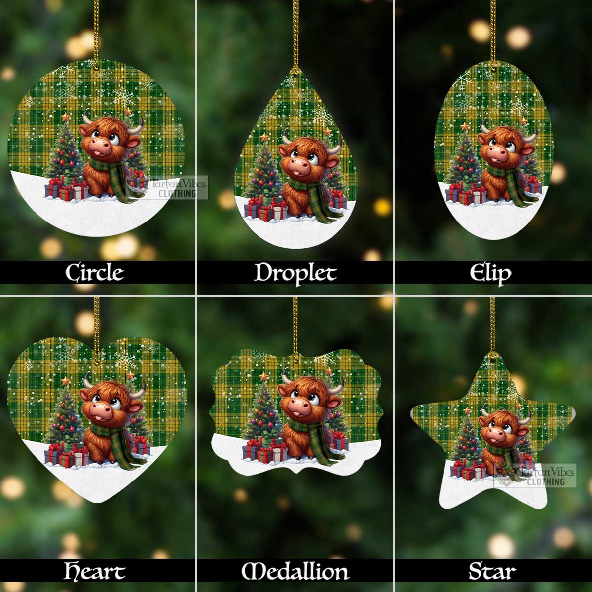 Tartan Vibes Clothing Meredith of Wales Tartan Christmas Aluminium Ornament with Adorable Highland Coo