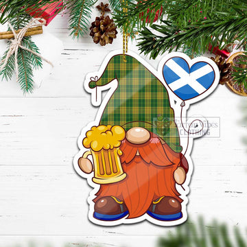 Meredith of Wales Tartan Gnome Holding Beer Glass Christmas Ornament with Personalized National Flag