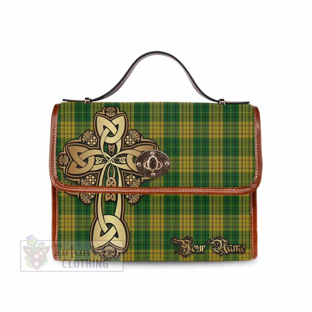 Tartan Vibes Clothing Meredith of Wales Tartan Waterproof Canvas Bag Golden Thistle Celtic Cross Style