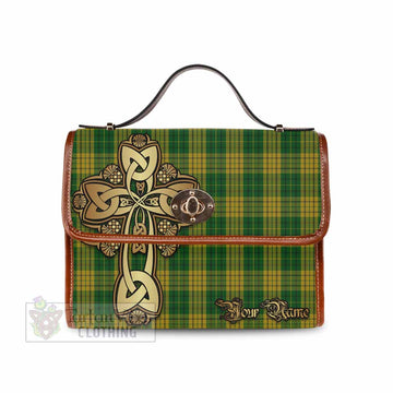 Meredith of Wales Tartan Waterproof Canvas Bag Golden Thistle Celtic Cross Style