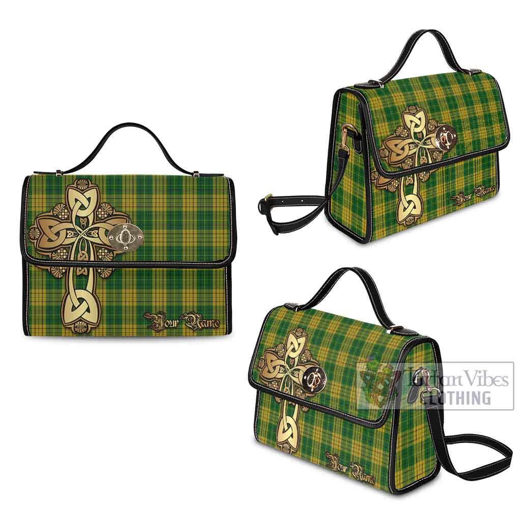 Tartan Vibes Clothing Meredith of Wales Tartan Waterproof Canvas Bag Golden Thistle Celtic Cross Style