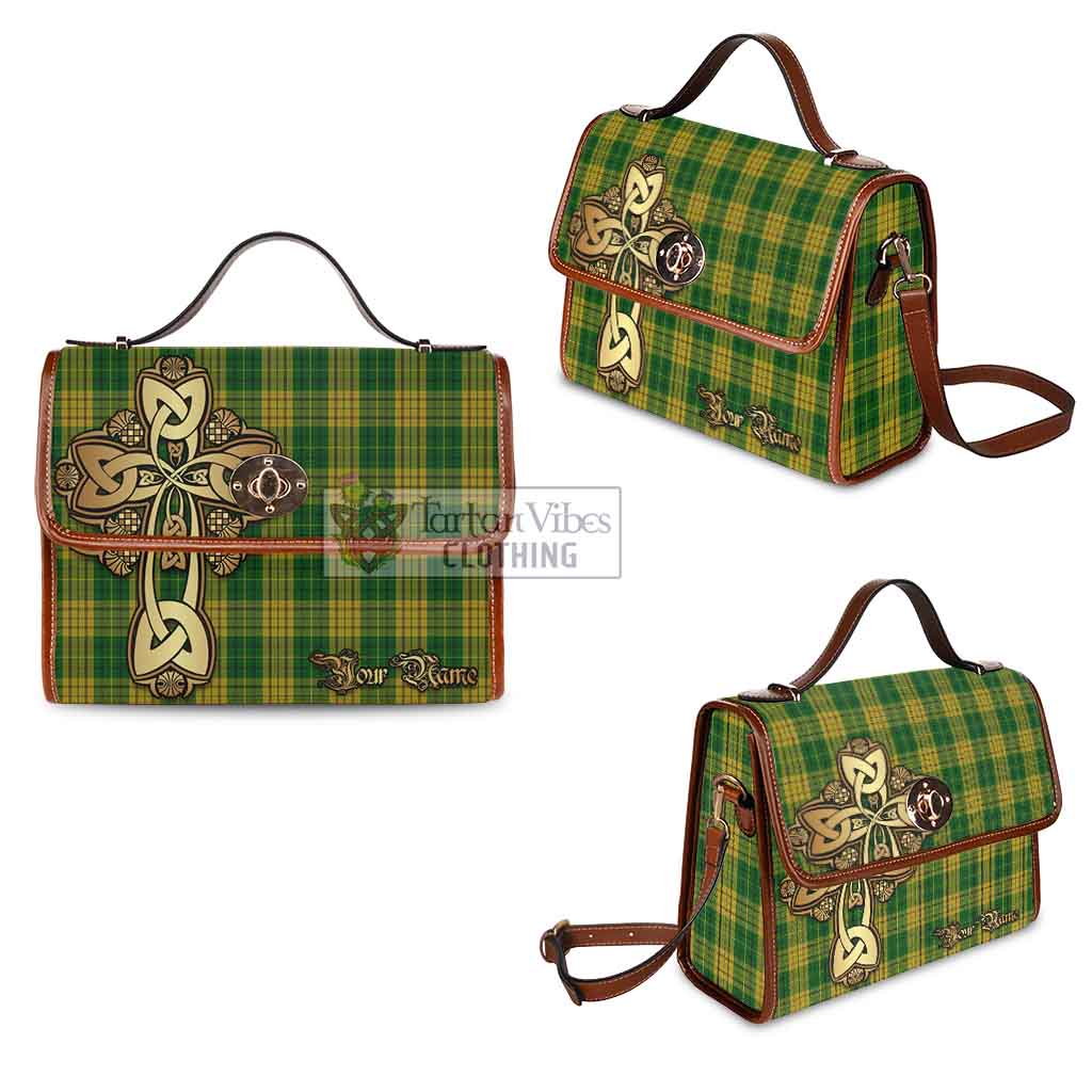 Tartan Vibes Clothing Meredith of Wales Tartan Waterproof Canvas Bag Golden Thistle Celtic Cross Style