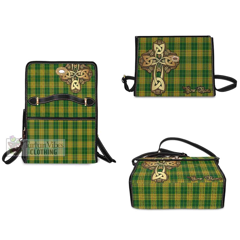 Tartan Vibes Clothing Meredith of Wales Tartan Waterproof Canvas Bag Golden Thistle Celtic Cross Style