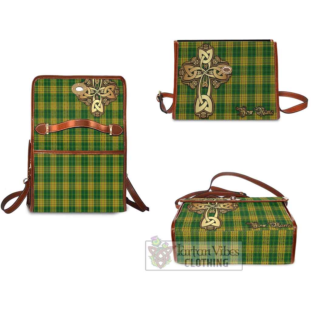 Tartan Vibes Clothing Meredith of Wales Tartan Waterproof Canvas Bag Golden Thistle Celtic Cross Style