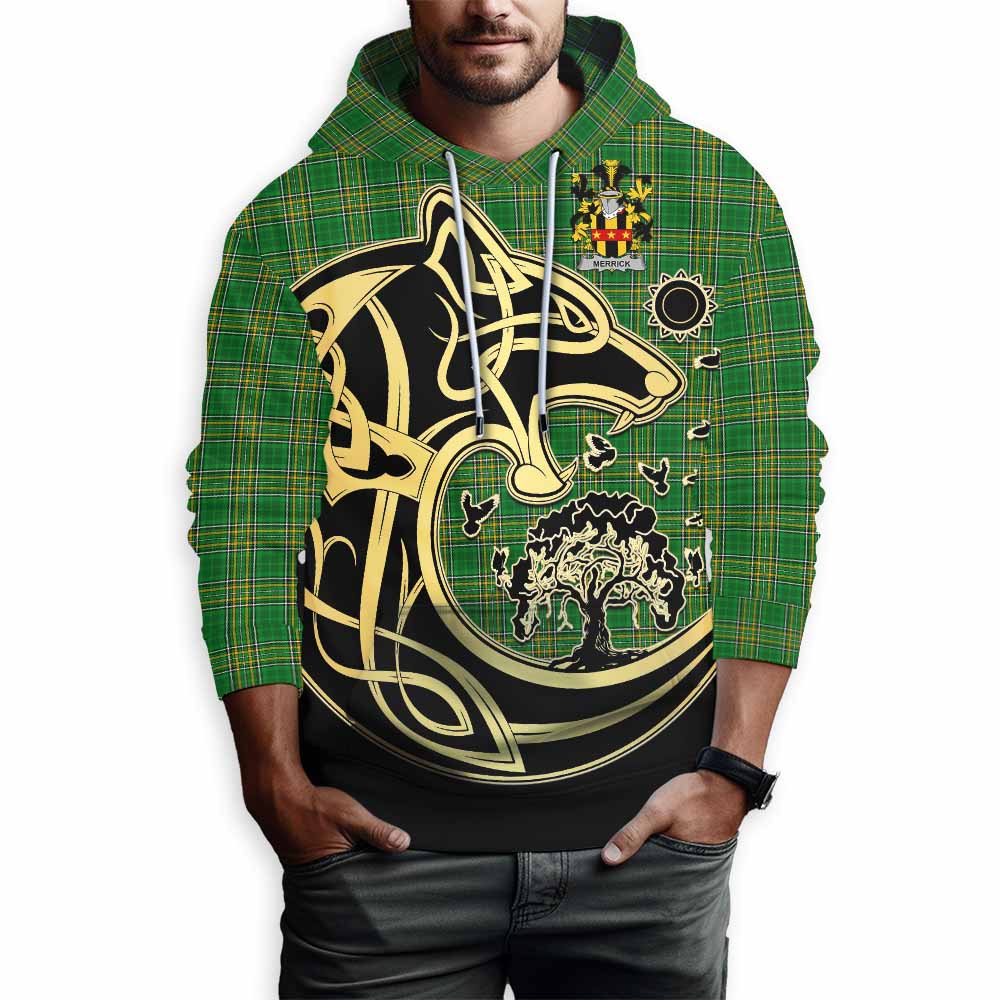 Merrick Irish Tartan Hoodie with Coat of Arms Celtic Wolf Style Pullover Hoodie - Tartan Vibes Clothing