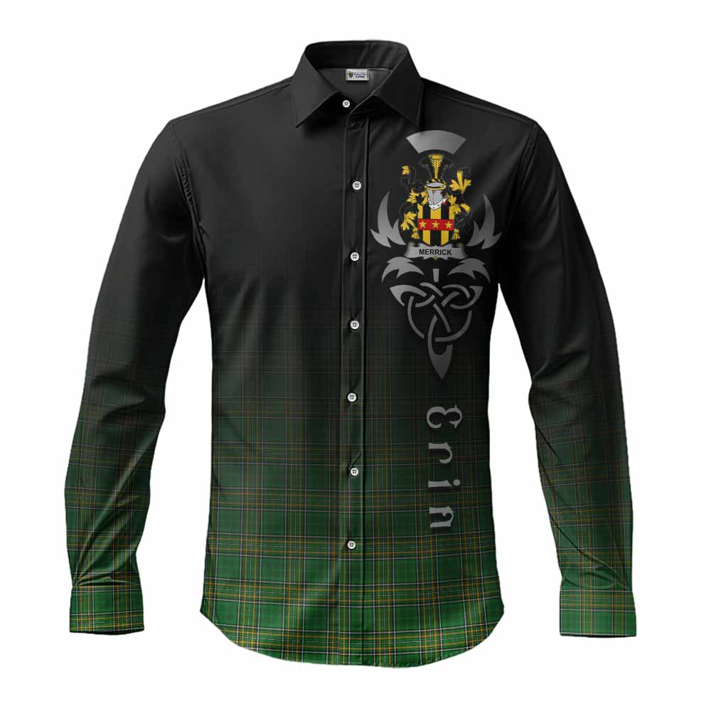 Merrick Irish Clan Long Sleeve Button Shirt with Coat of Arms Erin Go Bragh Celtic Inspired Men's Shirt S - Tartan Vibes Clothing