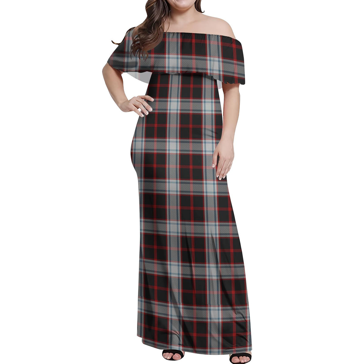 Merrilees Tartan Off Shoulder Long Dress Women's Dress - Tartan Vibes Clothing
