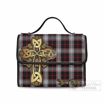 Merrilees Tartan Waterproof Canvas Bag Golden Thistle Celtic Cross Style Black Leather Strap One Size 10.5*20*27cm - Tartan Vibes Clothing