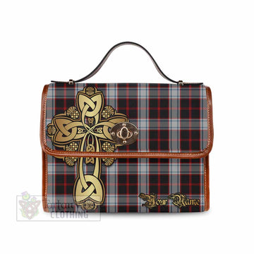 Merrilees Tartan Waterproof Canvas Bag Golden Thistle Celtic Cross Style Brown Leather Strap One Size 10.5*20*27cm - Tartan Vibes Clothing