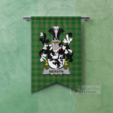 Mervyn Irish Clan Tartan Gonfalon, Tartan Banner with Coat of Arms Fishtail - Tartan Vibes Clothing