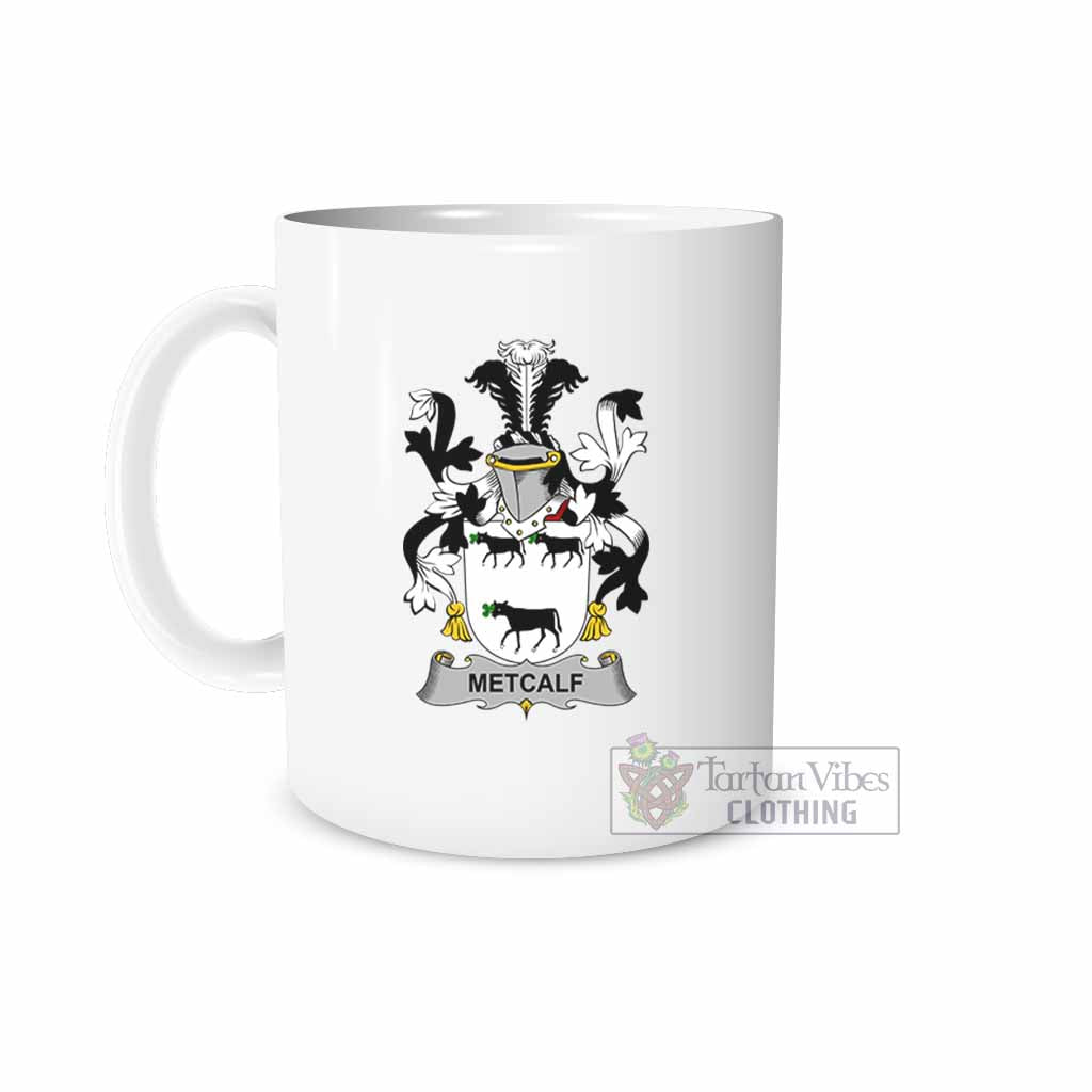 Metcalf Irish Clan Coat of Arms Ceramic Mug White - 2D-tartanvibesclothing