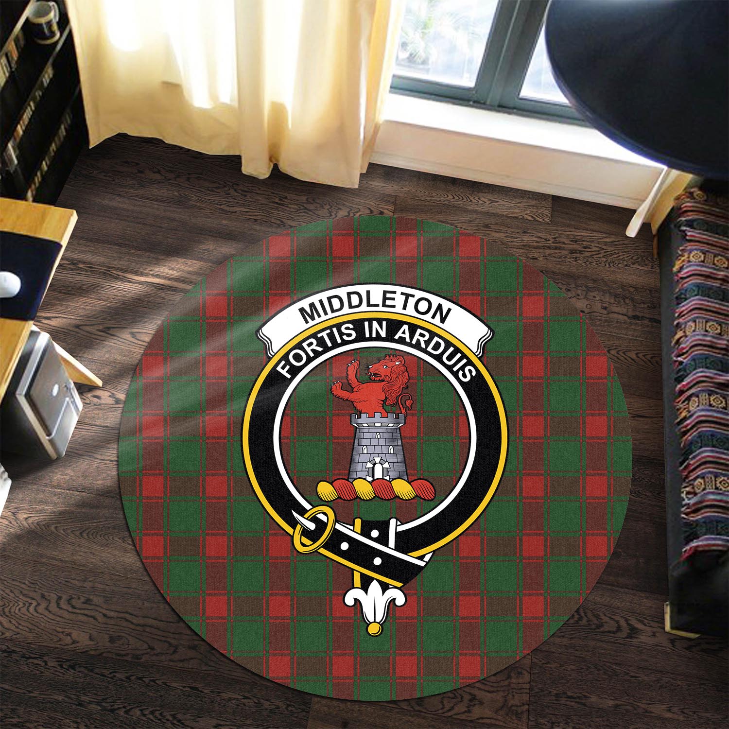 middleton-tartan-round-rug-with-family-crest