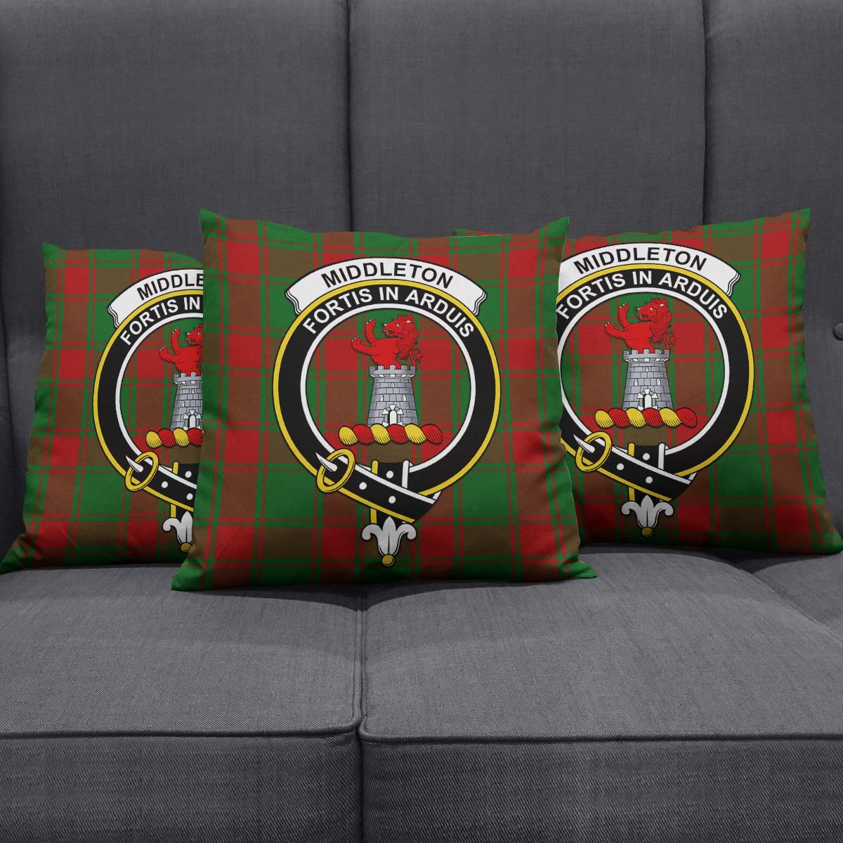 Middleton Tartan Pillow Cover with Family Crest Square Pillow Cover - Tartanvibesclothing