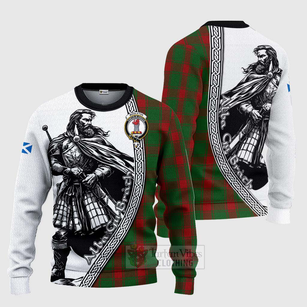 Tartan Vibes Clothing Middleton Tartan Clan Crest Knitted Sweater with Highlander Warrior Celtic Style