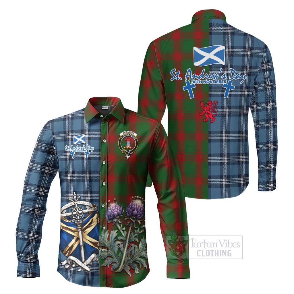 Tartan Vibes Clothing Middleton Tartan Long Sleeve Button Shirt Happy St. Andrew's Day Half Tartan Style