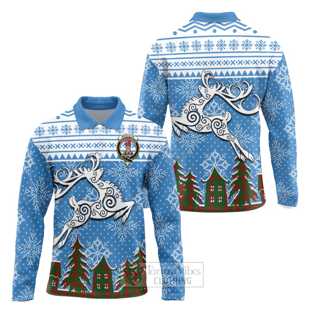 Middleton Clan Christmas Long Sleeve Polo Shirt Celtic Reindeer Style Unisex - Tartan Vibes Clothing