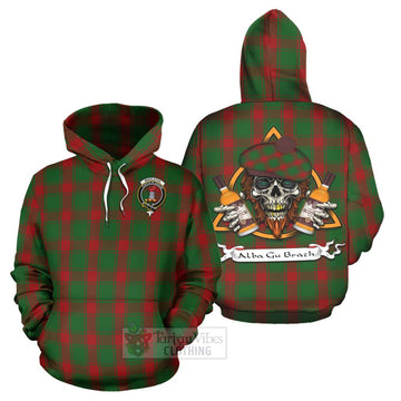 Middleton Tartan Hoodie with Family Crest and Bearded Skull Holding Bottles of Whiskey