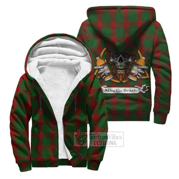 Middleton Tartan Sherpa Hoodie with Family Crest and Bearded Skull Holding Bottles of Whiskey