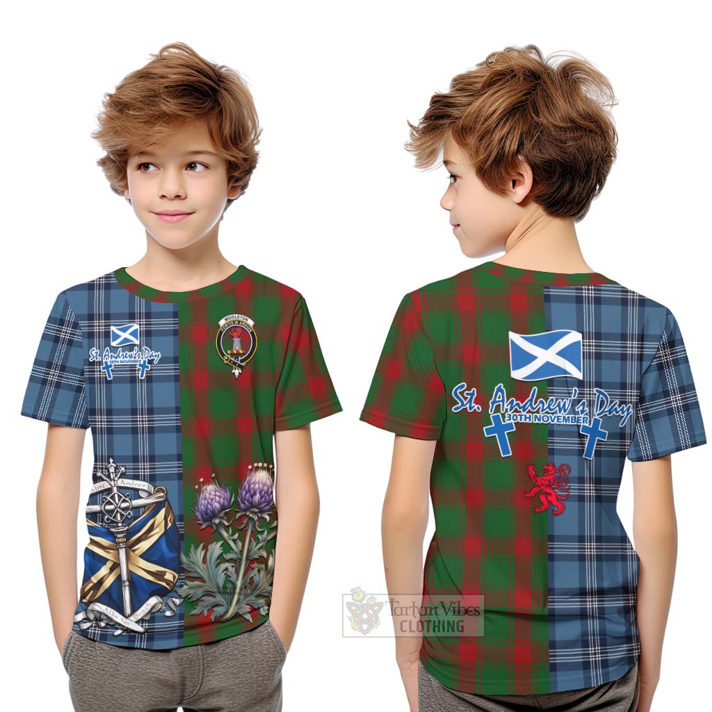 Tartan Vibes Clothing Middleton Tartan Kid T-Shirt Happy St. Andrew's Day Half Tartan Style