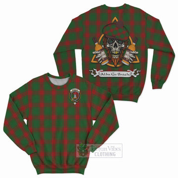 Middleton Tartan Sweatshirt with Family Crest and Bearded Skull Holding Bottles of Whiskey