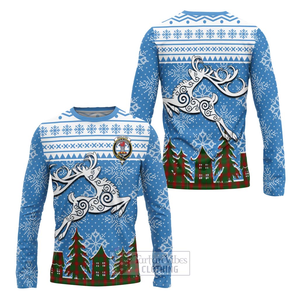 Tartan Vibes Clothing Middleton Clan Christmas Long Sleeve T-Shirt Celtic Reindeer Style