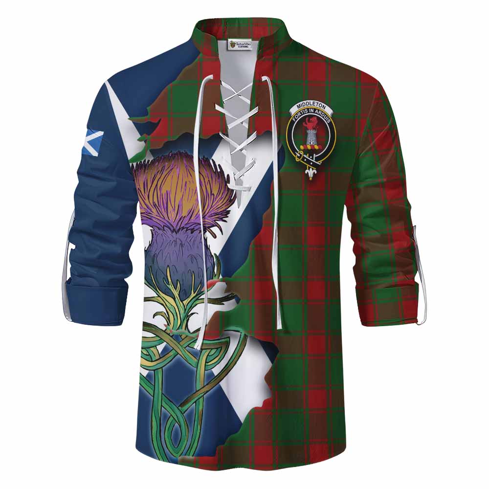 Middleton Tartan Family Crest Ghillie Kilt Shirt Scottish Thistle Celtic Inspired Men - Tartan Vibes Clothing
