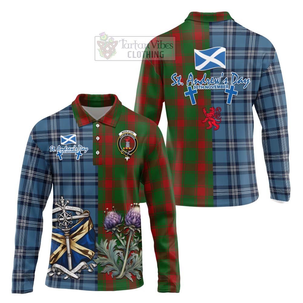 Tartan Vibes Clothing Middleton Tartan Long Sleeve Polo Shirt Happy St. Andrew's Day Half Tartan Style