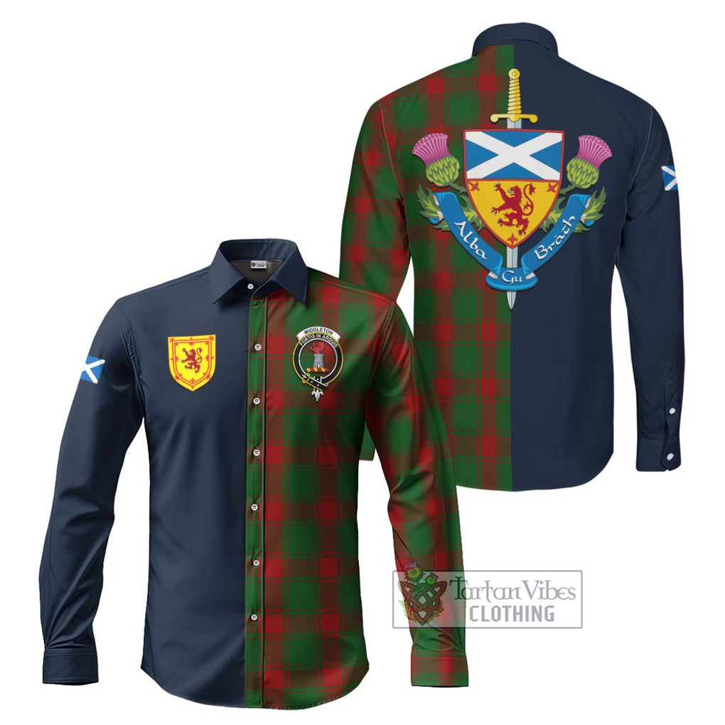 Tartan Vibes Clothing Middleton Tartan Long Sleeve Button Shirt with Scottish Lion Royal Arm Half Style