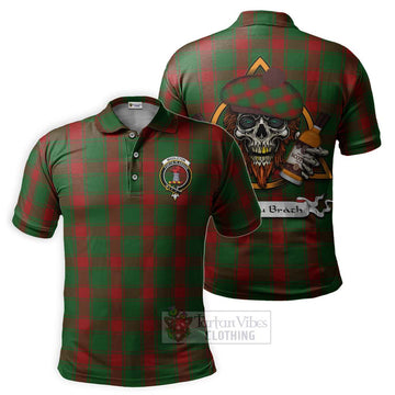 Middleton Tartan Polo Shirt with Family Crest and Bearded Skull Holding Bottles of Whiskey