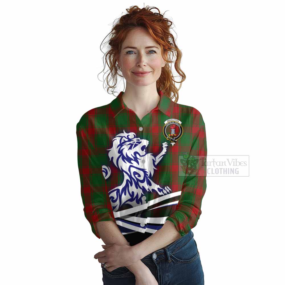 Tartan Vibes Clothing Middleton Tartan Women's Casual Shirt with Alba Gu Brath Regal Lion Emblem