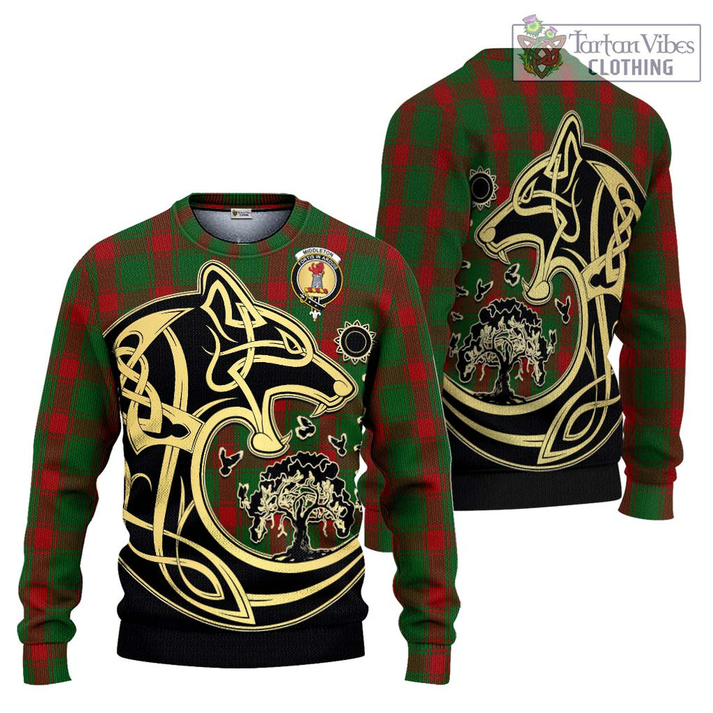 Middleton Tartan Knitted Sweater with Family Crest Celtic Wolf Style Unisex - Tartan Vibes Clothing