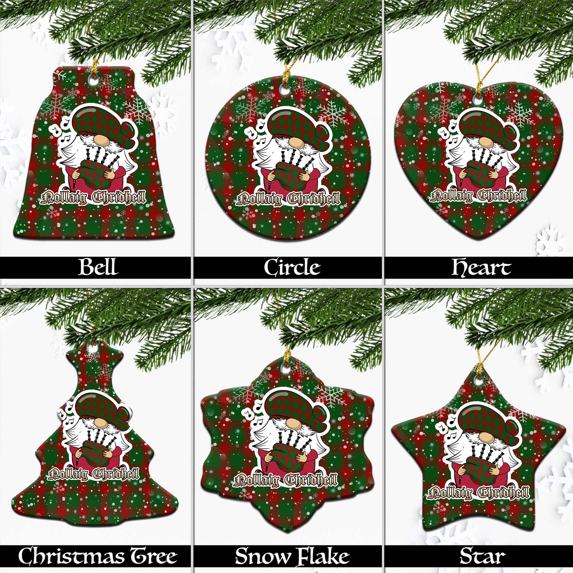 Middleton Tartan Christmas Ornaments with Scottish Gnome Playing Bagpipes Ceramic - Tartanvibesclothing Shop