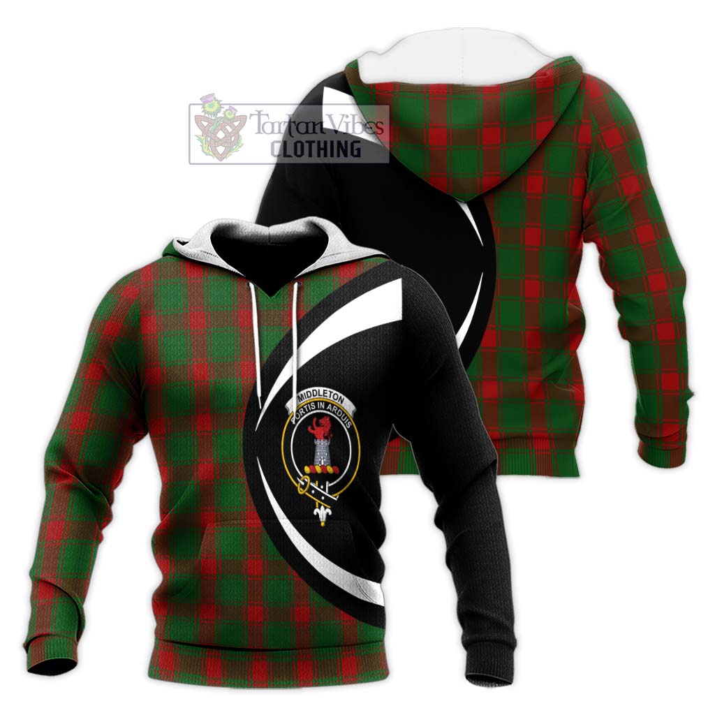 Middleton Tartan Knitted Hoodie with Family Crest Circle Style Unisex Knitted Pullover Hoodie - Tartan Vibes Clothing