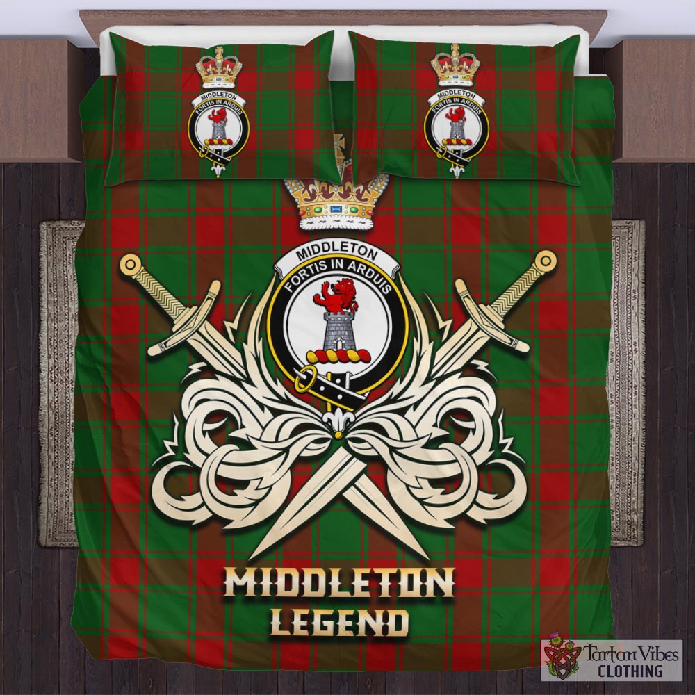 Tartan Vibes Clothing Middleton Tartan Bedding Set with Clan Crest and the Golden Sword of Courageous Legacy