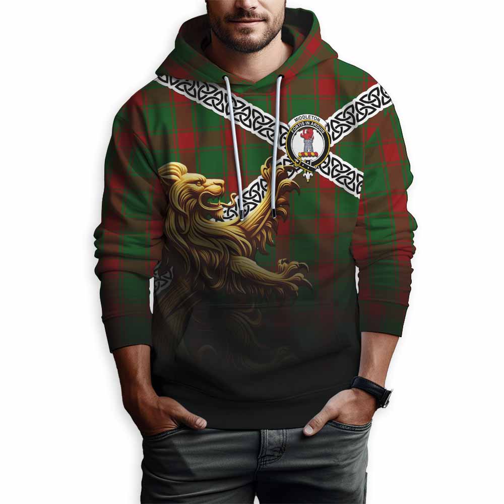 Middleton Crest Tartan Hoodie with Golden Lion Emblem Celtic Style Pullover Hoodie - Tartan Vibes Clothing