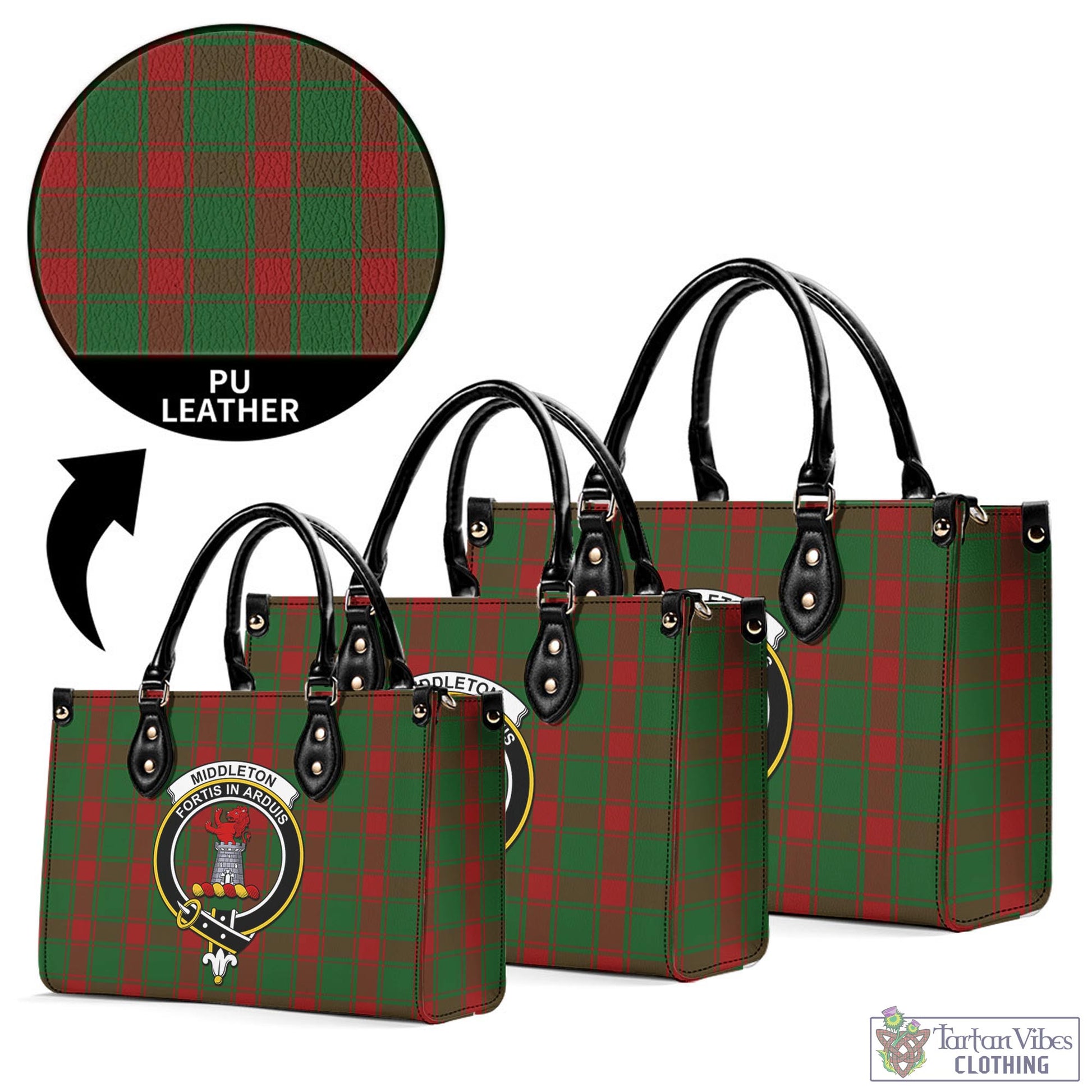 Tartan Vibes Clothing Middleton Tartan Luxury Leather Handbags with Family Crest