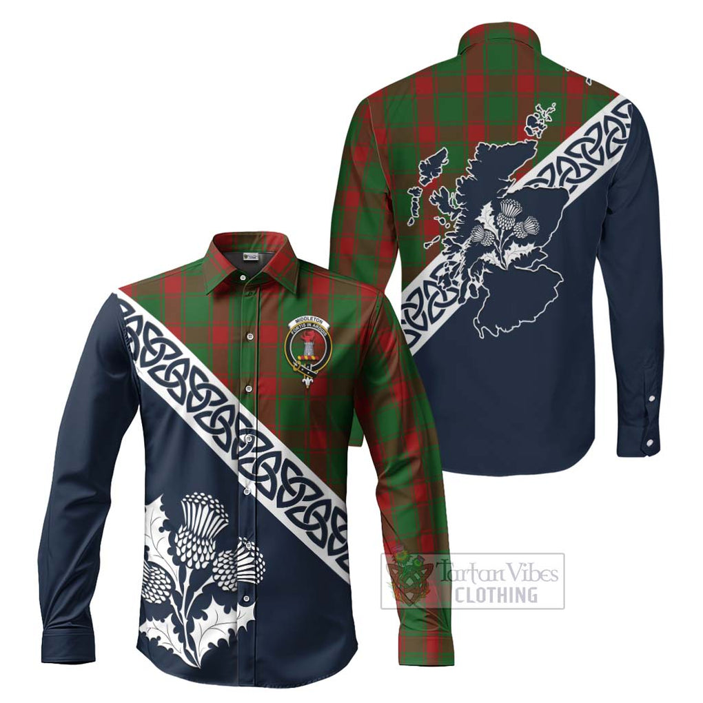 Tartan Vibes Clothing Middleton Tartan Long Sleeve Button Shirt Featuring Thistle and Scotland Map