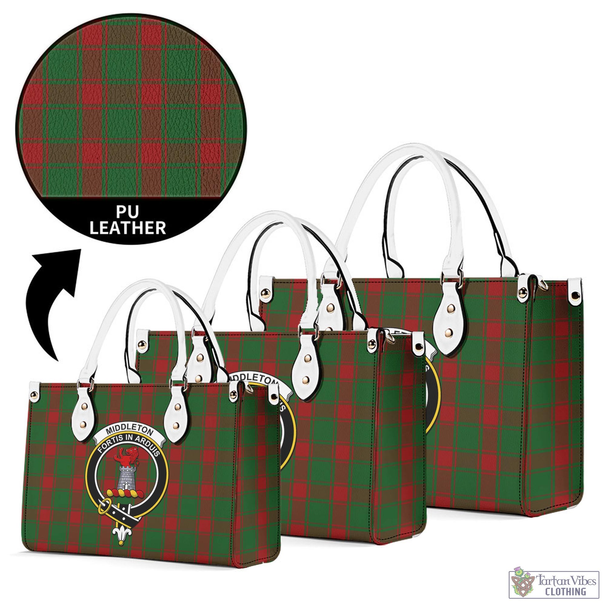 Tartan Vibes Clothing Middleton Tartan Luxury Leather Handbags with Family Crest