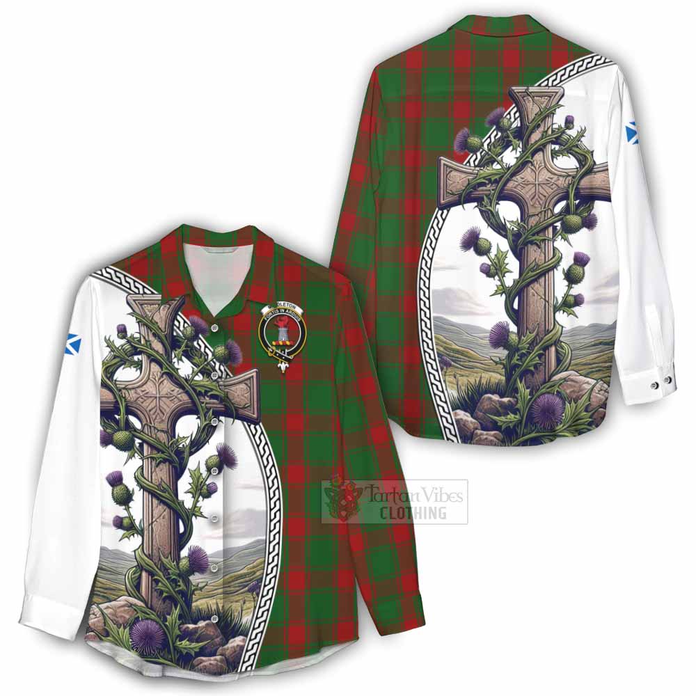 Tartan Vibes Clothing Middleton Tartan Women's Casual Shirt with Family Crest and St. Andrew's Cross Accented by Thistle Vines