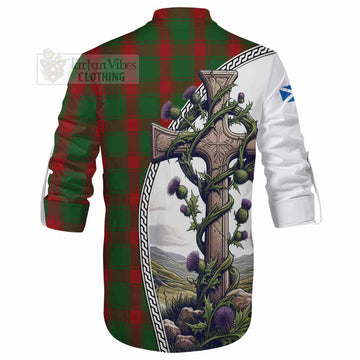 Middleton Tartan Ghillie Kilt Shirt with Family Crest and St. Andrew's Cross Accented by Thistle Vines