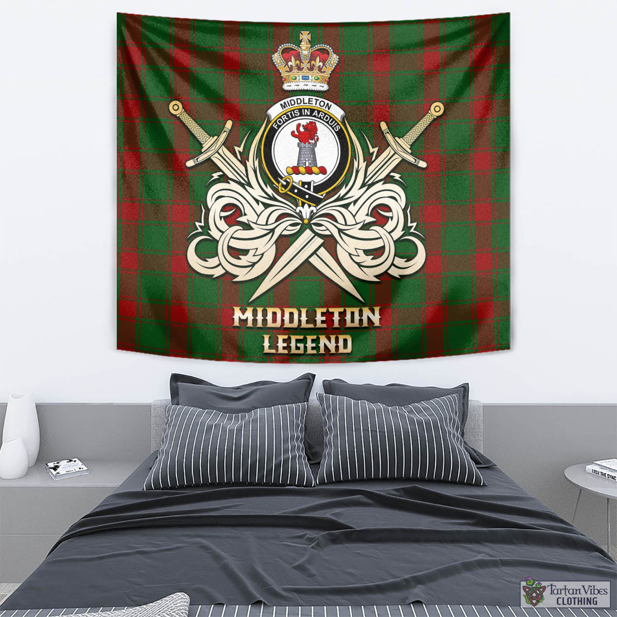 Tartan Vibes Clothing Middleton Tartan Tapestry with Clan Crest and the Golden Sword of Courageous Legacy