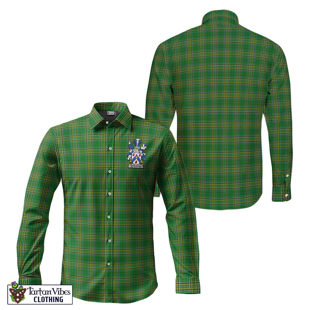 Tartan Vibes Clothing Middleton Ireland Clan Tartan Long Sleeve Button Up with Coat of Arms